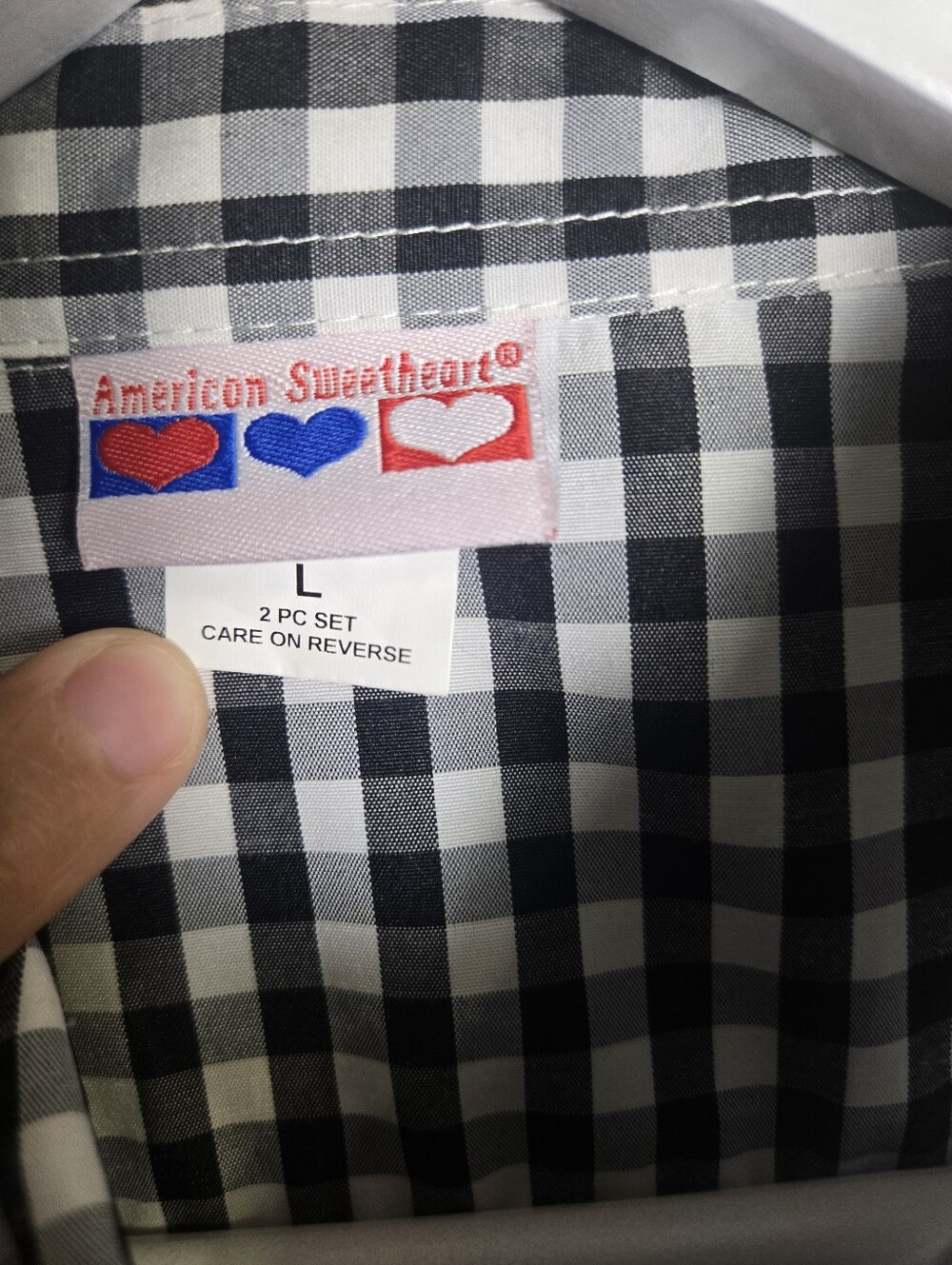 Black & White Gingham Button-Down Shirt with Ladybug Embroidery Size Large - Picture 7 of 16